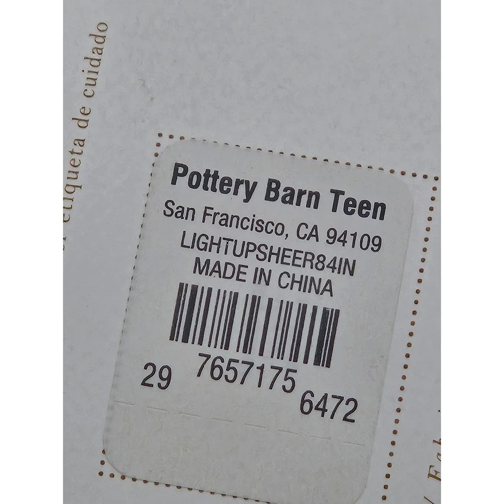 Pottery Barn Teen Light Up Window Sheer White Curtain Panel 44x84 7657175